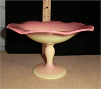 Burmese 7 1/4" diameter art glass compote