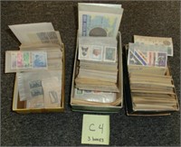 C4- 3 boxes sorted foreign stamps in wax