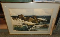 Frank Boles watercolor seashore w/rocks 20"x28"