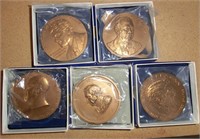 5 US mint Presidential bronze peace medals