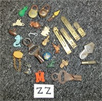 ZZ- Cracker Jack type charms, skate key, mini p