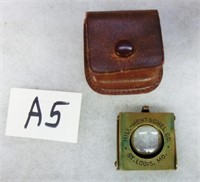 A5- pocket folding brass magnifier w/leather