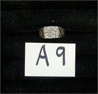 A9- sterling cut out scroll cigar band ring size