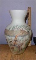 10" satin glass vase with oriental decoration
