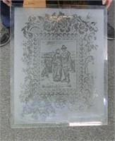 30"x24" etched Victorian glass panel with