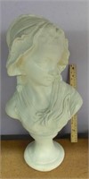 19" chalk bust of woman in bonnet