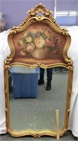 49" gold leaf mirror w/hand painted vase of