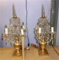 pr. 26" gold leaf wood candelabra lamp with