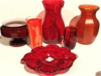Assorted Red Glassware Items