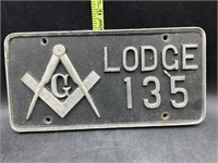 Lodge 135 metal license plate cover