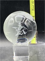 Crystal globe on crystal stand - Anheuser Busch
