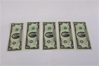 Lot of five (5) $2 Bills (1976)