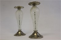 Set of Two (2) Frosted Glass Candleholders