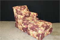 Wine & floral swivel chair w/ottoman