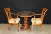 Round glass top table & 2 chairs