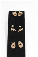 3 Pairs Earrings 14K & 14K GF Tri Gold