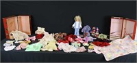 Vintage doll cases, doll & clothes