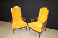 Pair of gold upholstered high-back chairs