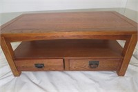 Nice Oak Coffee Table w Drawers & Shelf 49" x19"