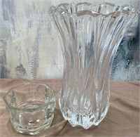 11 - 12"H GLASS VASE & SMALL BOWL