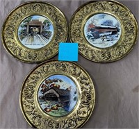 11 - LOT OF 3 PORCELAIN & BRASS COLLECTOR PLATES