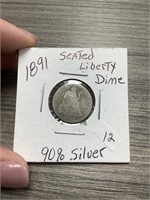 1891 Seated Liberty Dime 90% silver