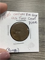 1865 Civilwar Era coin U.S. two cent piece