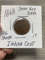1868 Semi key date A6 shape Indian cent