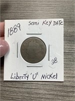 1889 Semi-Key date Liberty “U” Nickel
