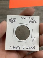 1888 Semi-key date Liberty “U” Nickel