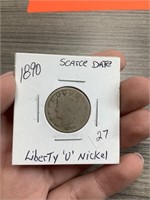 1890 Scarce Date Liberty “U” Nickel