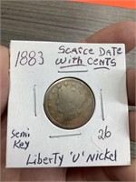 1883 Scarce Date with cents semi key Liberty “U”