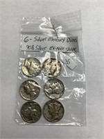 6 Silver Mercury Dimes 90% silver