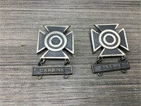 2 sterling silver military marksman badges