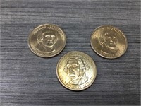 Three presidential dollar coins