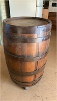 Wood barrel on wheels