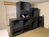 7 large stage speaker cabinets and speakers