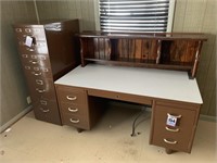Metal desk and filing cabinet