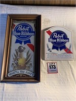 Pabst Blue Ribbon beer mirror and sign
