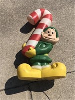 Elf holding candy cane blow mold