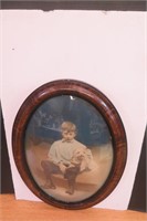 Vintage Bubble Glass Frame  with Picture 17" x 23