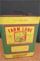 Vintage Advertising 2 Gallon Farm Lube Can w Lid