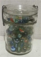 Vintage Marbles Inside Old Victory Jar