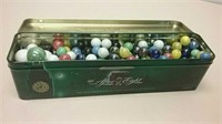 Lot Of Marbles In Metal Tin