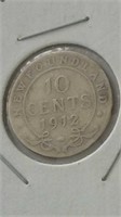 1912 NFLD Silver 10 Cent Coin