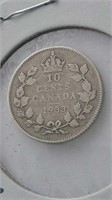 1933 Canada Silver 10 Cent Coin