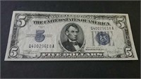 1934 US Unc 5 Dollar Silver Certificate Banknote