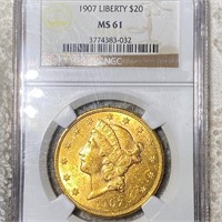 1907 $20 Gold Double Eagle NGC - MS61