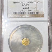 1859 Oct. Gold Quarter NGC - MS60