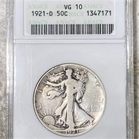 1921-D Walking Half Dollar ANACS - VG10